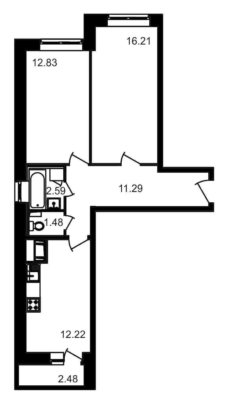 Двухкомнатная квартира в : площадь 59.1 м2 , этаж: 3 – купить в Санкт-Петербурге