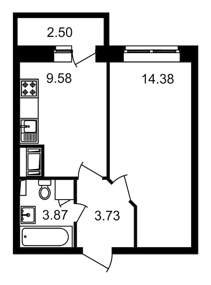 Однокомнатная квартира в : площадь 34.06 м2 , этаж: 2 – купить в Санкт-Петербурге