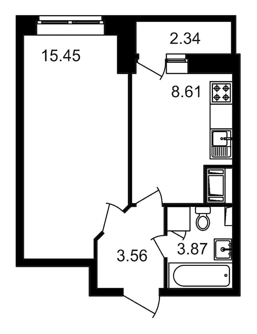 Однокомнатная квартира в : площадь 33.83 м2 , этаж: 4 – купить в Санкт-Петербурге