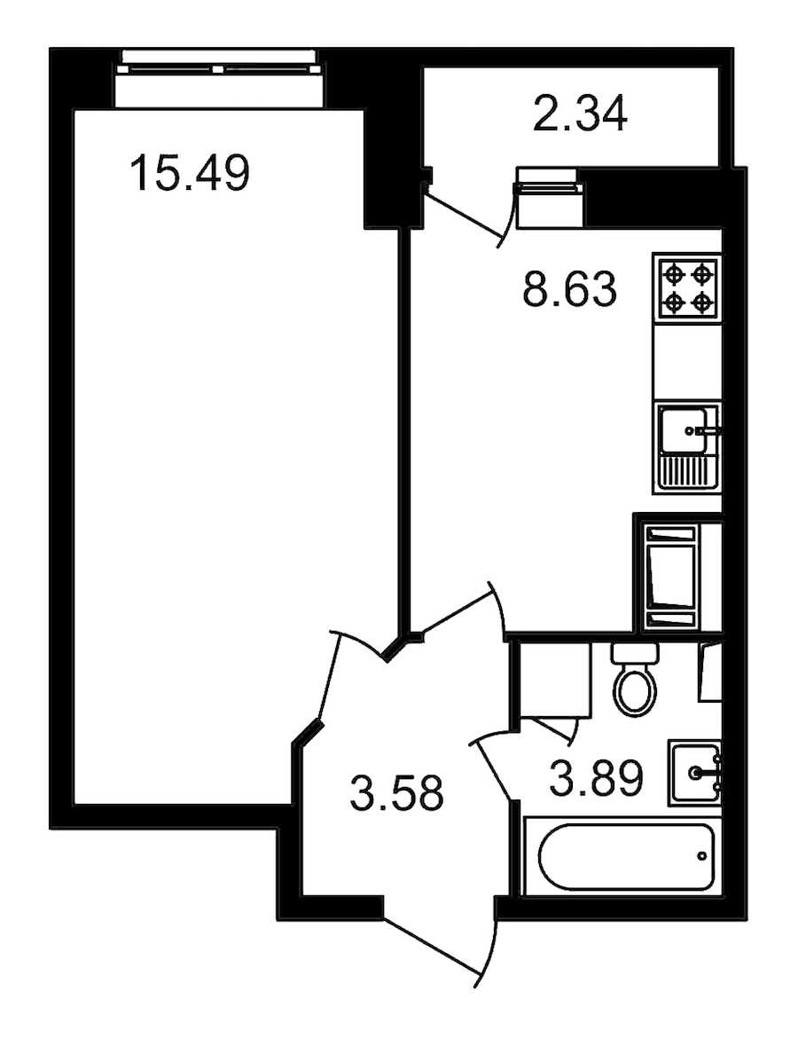 Однокомнатная квартира в : площадь 33.93 м2 , этаж: 6 – купить в Санкт-Петербурге