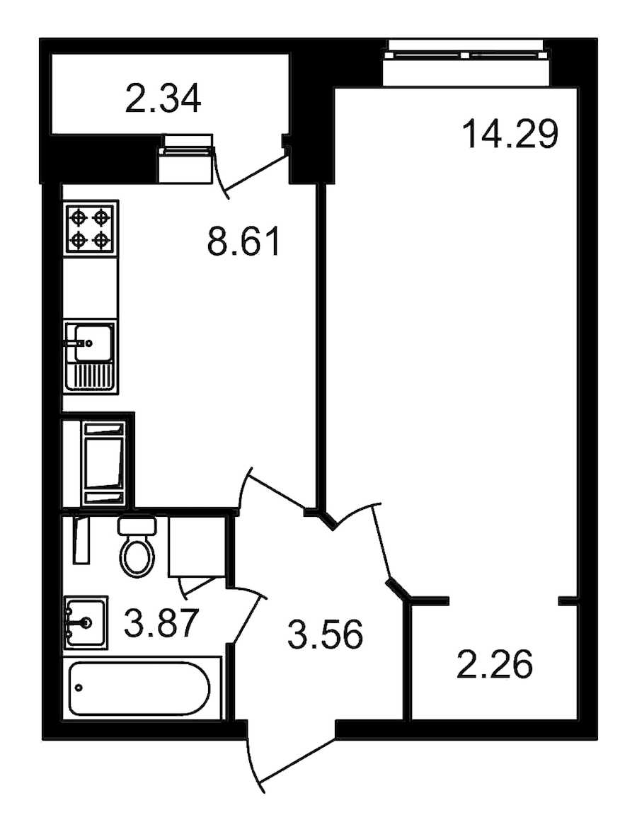 Однокомнатная квартира в : площадь 34.93 м2 , этаж: 2 – купить в Санкт-Петербурге