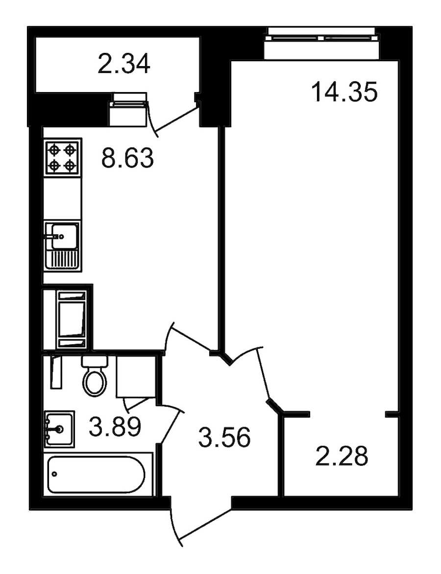 Однокомнатная квартира в : площадь 35.05 м2 , этаж: 6 – купить в Санкт-Петербурге