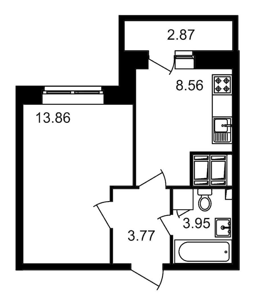 Однокомнатная квартира в : площадь 33.01 м2 , этаж: 16 - 23 – купить в Санкт-Петербурге