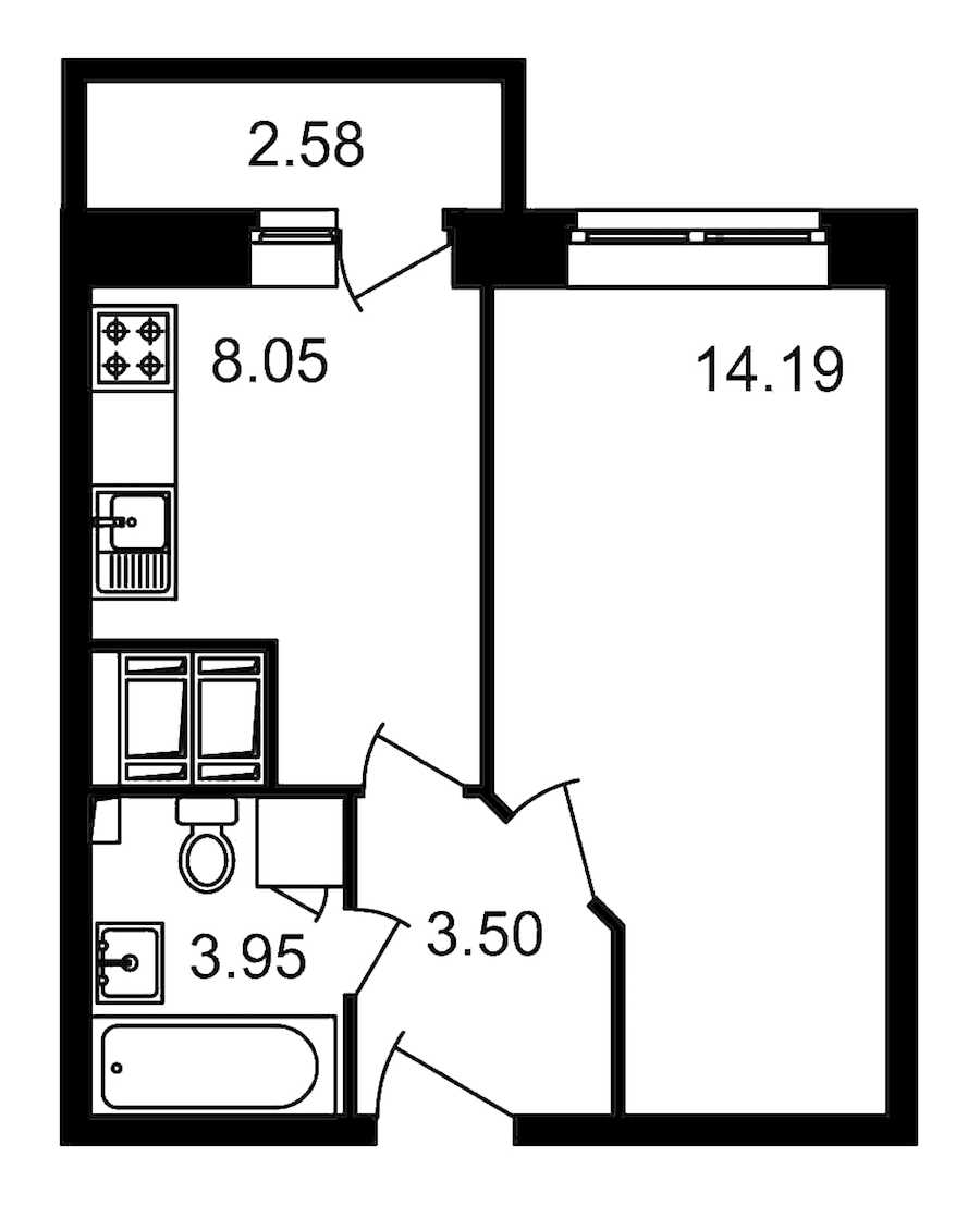 Однокомнатная квартира в : площадь 32.3 м2 , этаж: 24 – купить в Санкт-Петербурге