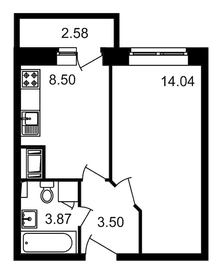 Однокомнатная квартира в : площадь 32.49 м2 , этаж: 2 - 4 – купить в Санкт-Петербурге