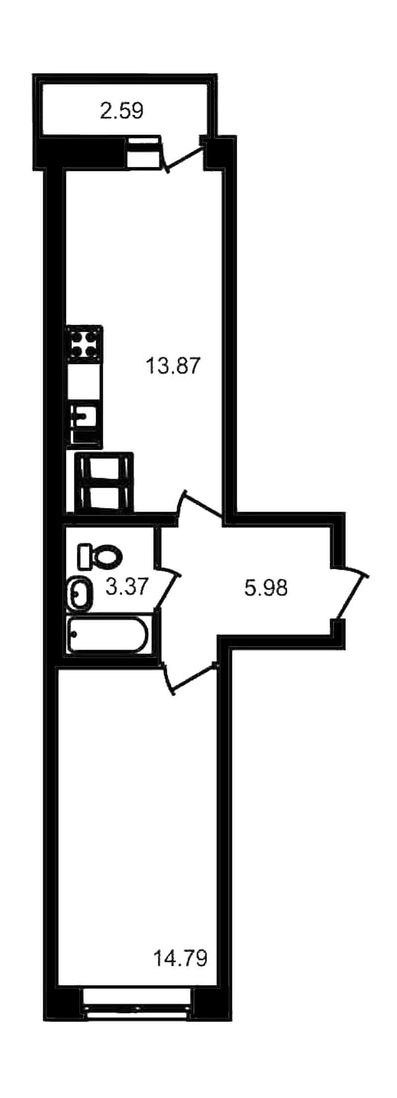 Однокомнатная квартира в : площадь 40.6 м2 , этаж: 18 – купить в Санкт-Петербурге