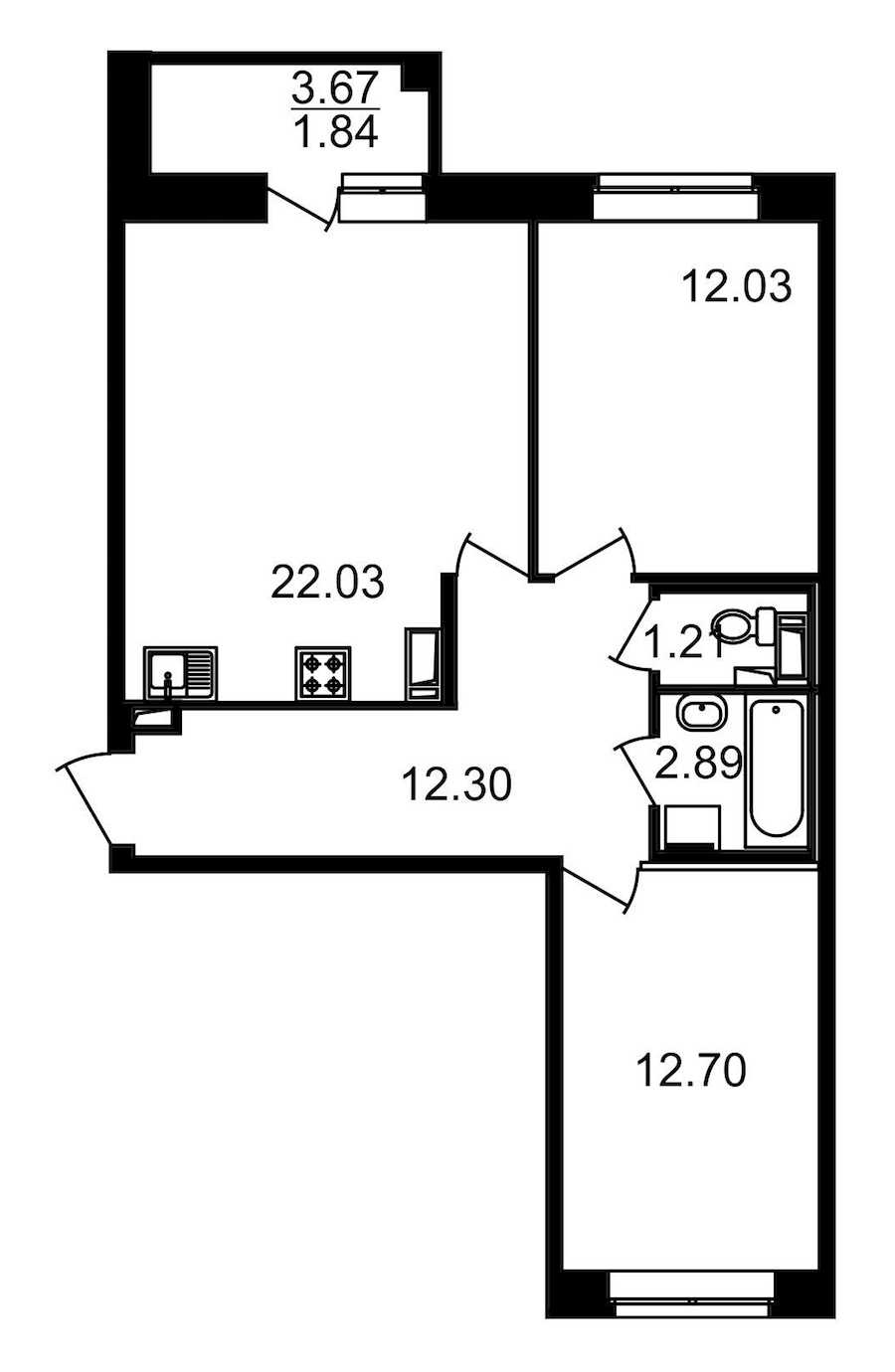 Двухкомнатная квартира в : площадь 66.83 м2 , этаж: 4 – купить в Санкт-Петербурге