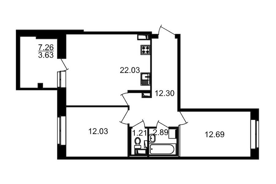 Двухкомнатная квартира в : площадь 70.41 м2 , этаж: 12 – купить в Санкт-Петербурге