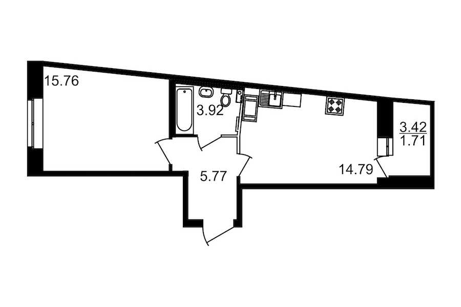 Однокомнатная квартира в : площадь 43.66 м2 , этаж: 8 – купить в Санкт-Петербурге