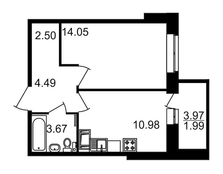 Однокомнатная квартира в : площадь 39.66 м2 , этаж: 14 – купить в Санкт-Петербурге