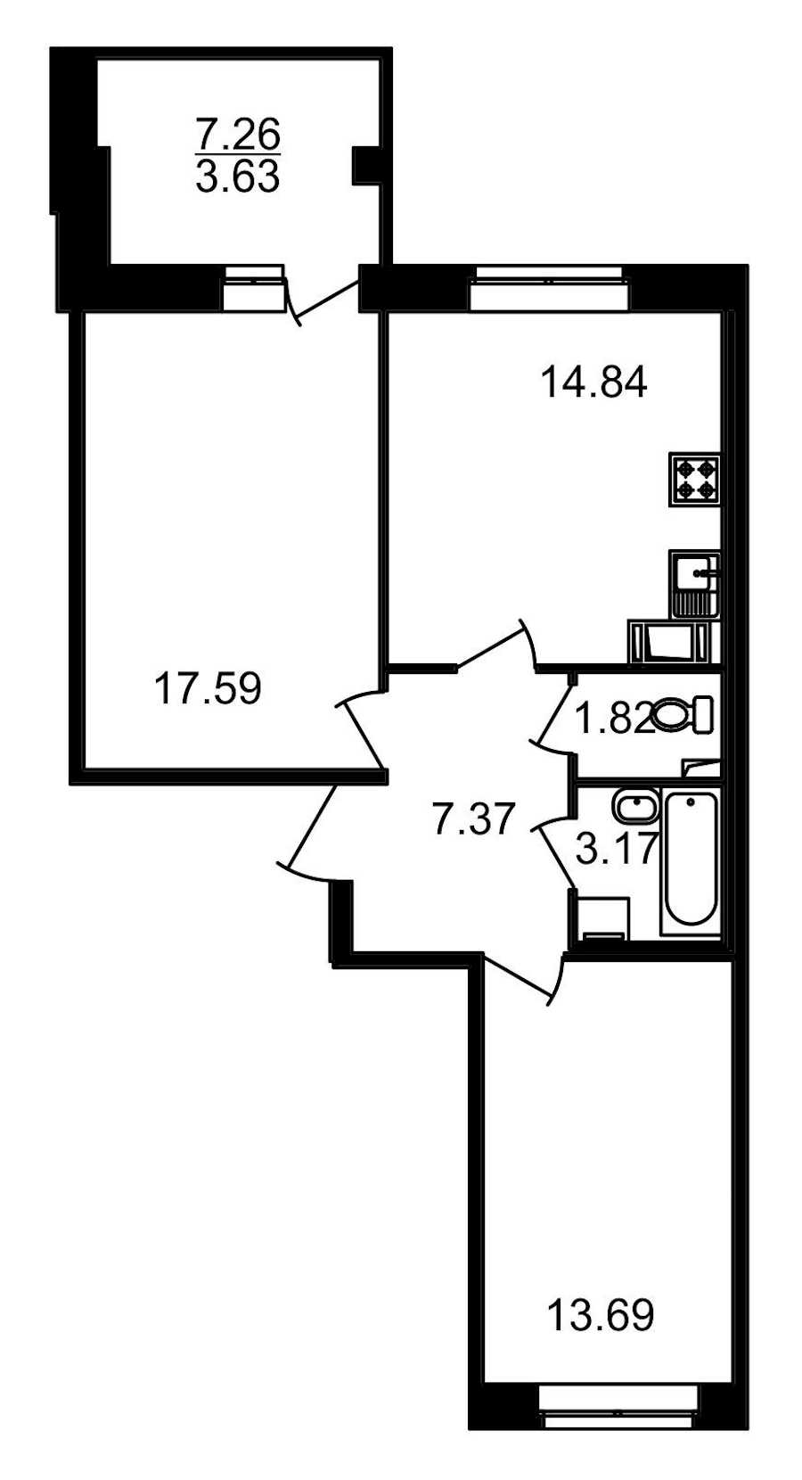 Двухкомнатная квартира в : площадь 65.74 м2 , этаж: 10 – купить в Санкт-Петербурге