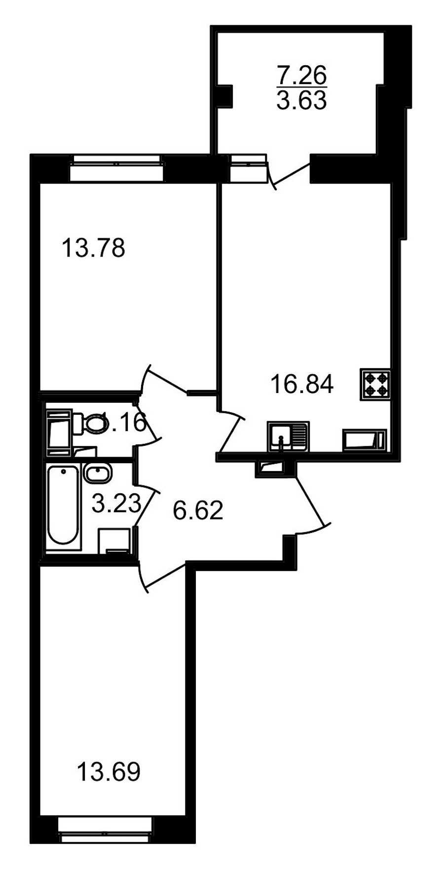 Двухкомнатная квартира в : площадь 58.99 м2 , этаж: 5 – купить в Санкт-Петербурге
