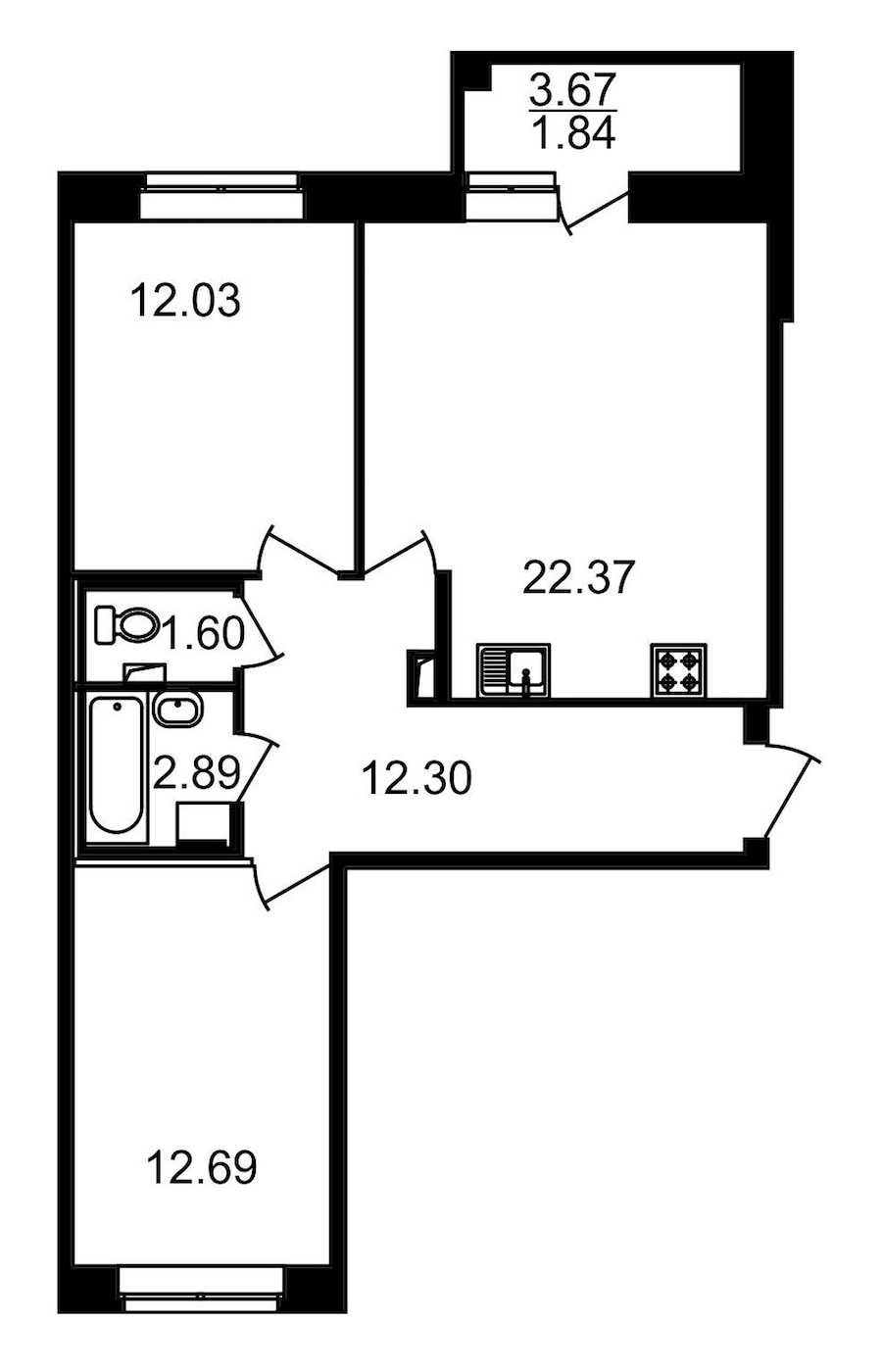 Двухкомнатная квартира в : площадь 67.55 м2 , этаж: 2 – купить в Санкт-Петербурге