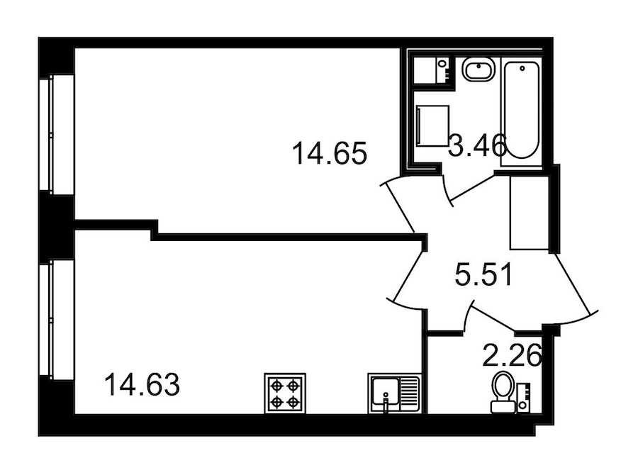 Однокомнатная квартира в : площадь 40.51 м2 , этаж: 1 – купить в Санкт-Петербурге