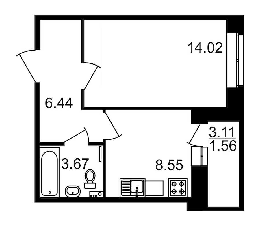 Однокомнатная квартира в : площадь 35.79 м2 , этаж: 1 – купить в Санкт-Петербурге