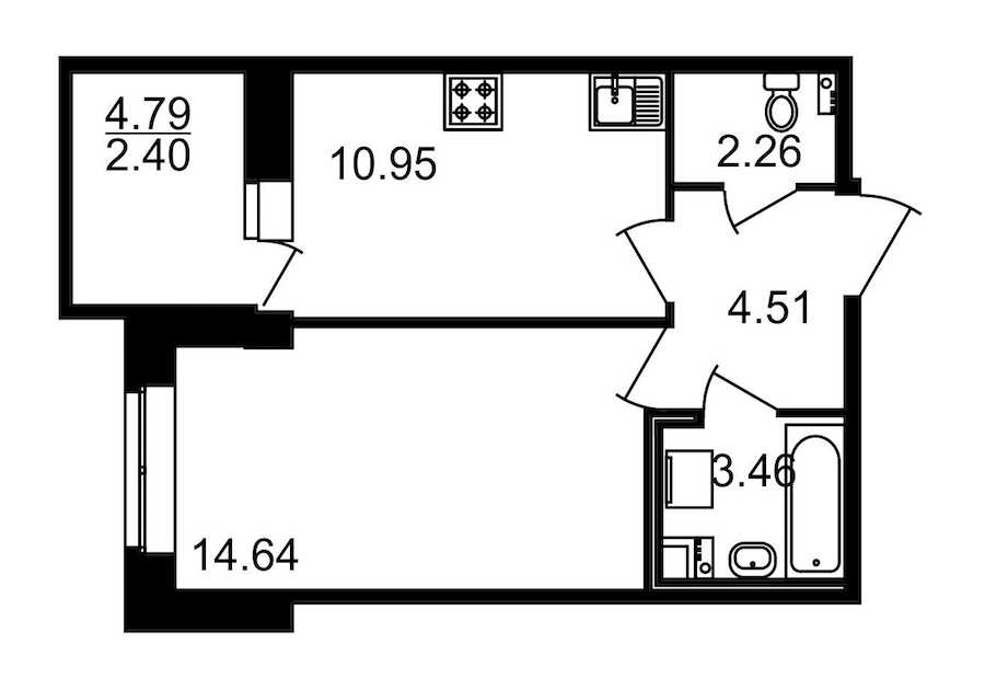 Однокомнатная квартира в : площадь 40.61 м2 , этаж: 1 – купить в Санкт-Петербурге