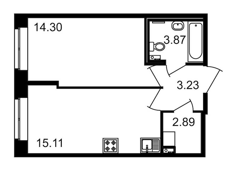 Однокомнатная квартира в : площадь 39.4 м2 , этаж: 1 – купить в Санкт-Петербурге