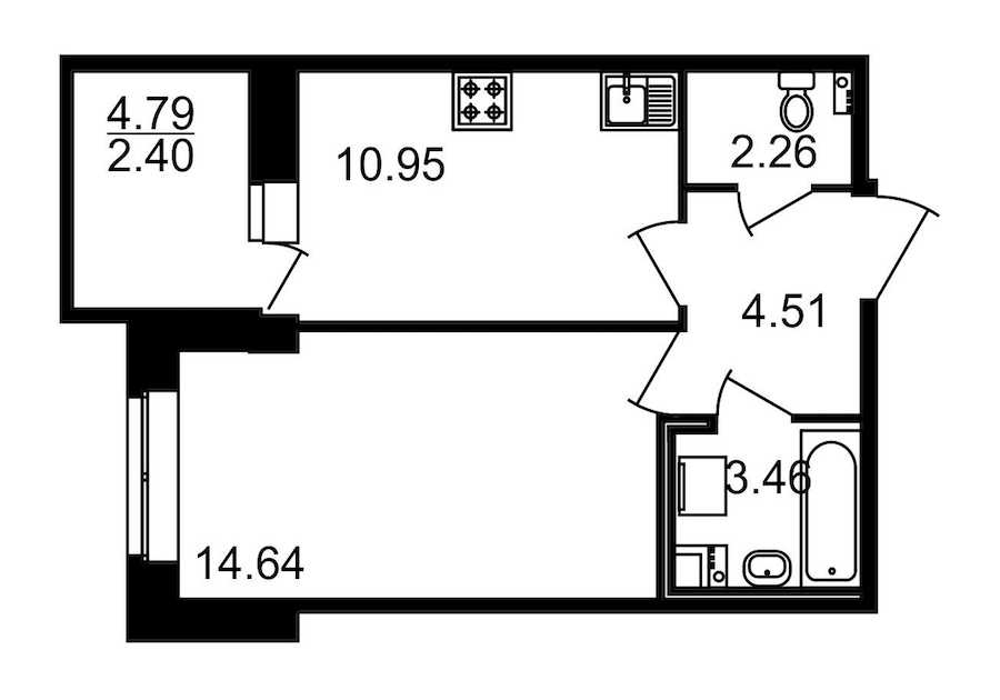 Однокомнатная квартира в : площадь 40.61 м2 , этаж: 1 – купить в Санкт-Петербурге