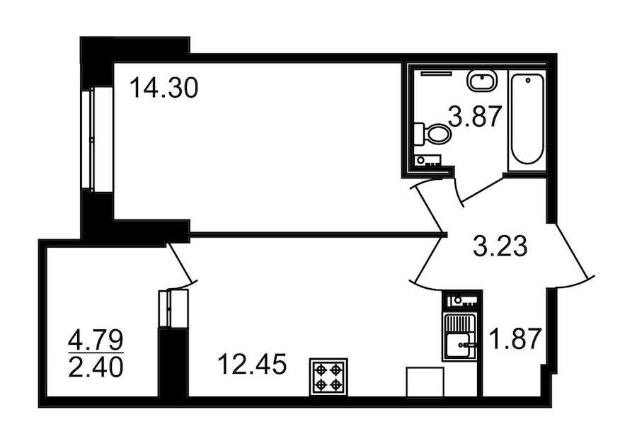 Однокомнатная квартира в : площадь 40.51 м2 , этаж: 1 – купить в Санкт-Петербурге