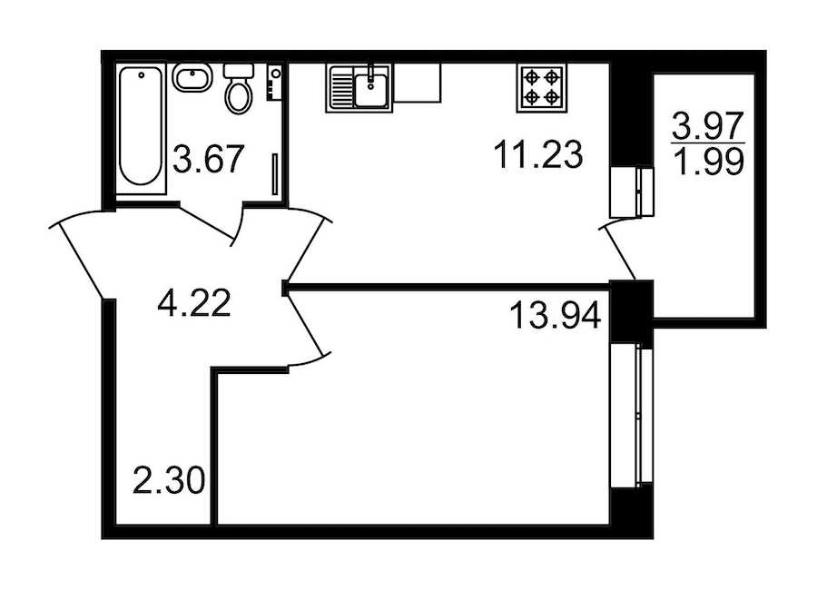 Однокомнатная квартира в : площадь 39.33 м2 , этаж: 1 – купить в Санкт-Петербурге