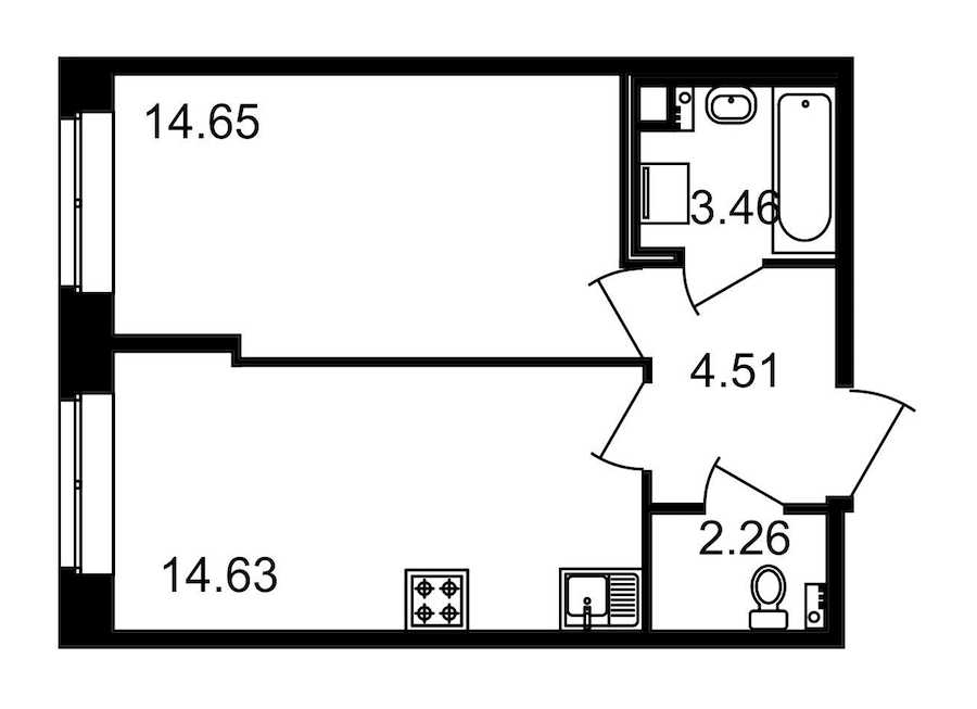 Однокомнатная квартира в : площадь 39.51 м2 , этаж: 1 – купить в Санкт-Петербурге