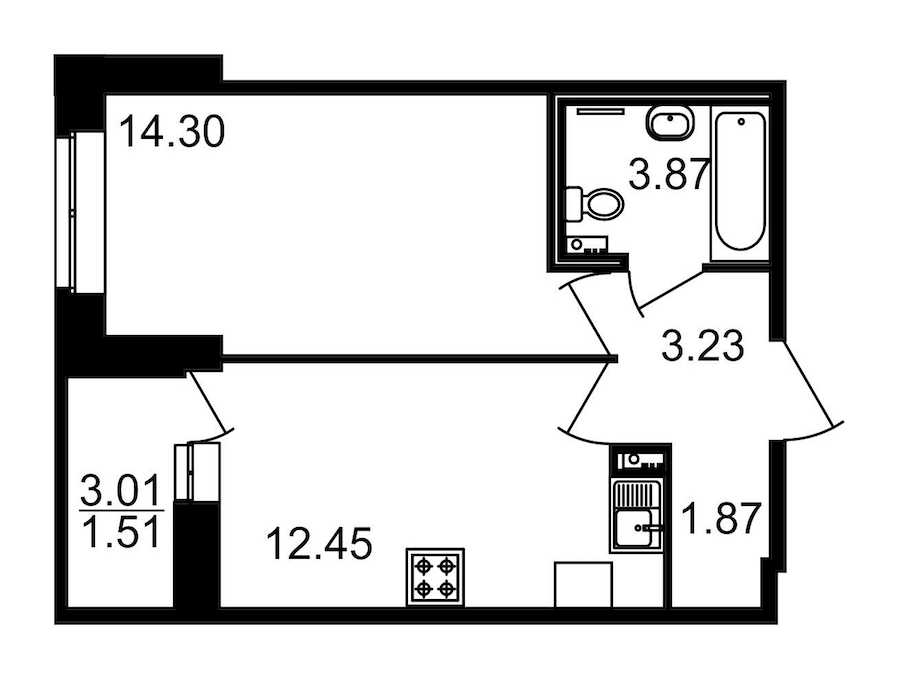Однокомнатная квартира в : площадь 38.73 м2 , этаж: 1 – купить в Санкт-Петербурге
