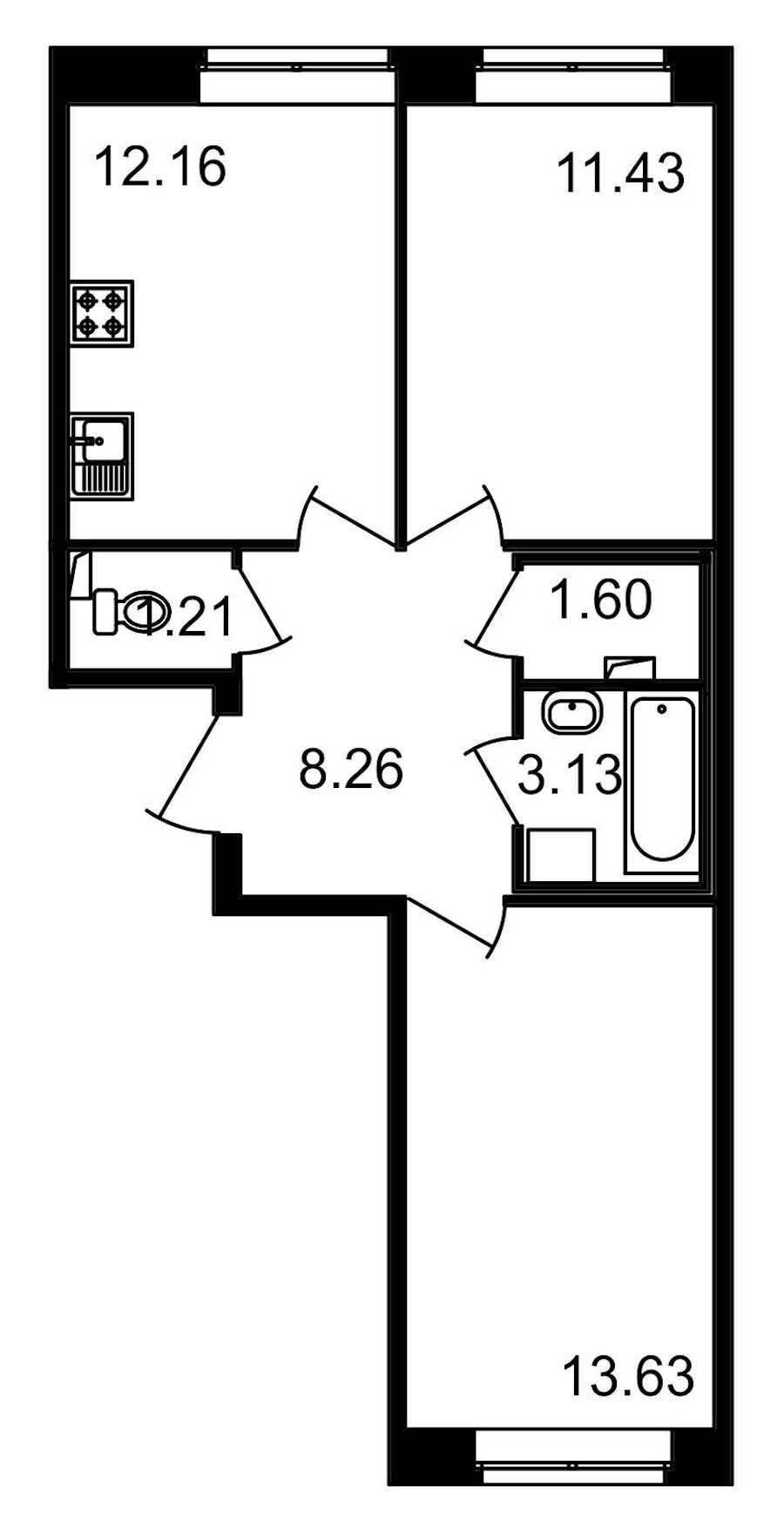 Двухкомнатная квартира в : площадь 51.42 м2 , этаж: 1 – купить в Санкт-Петербурге