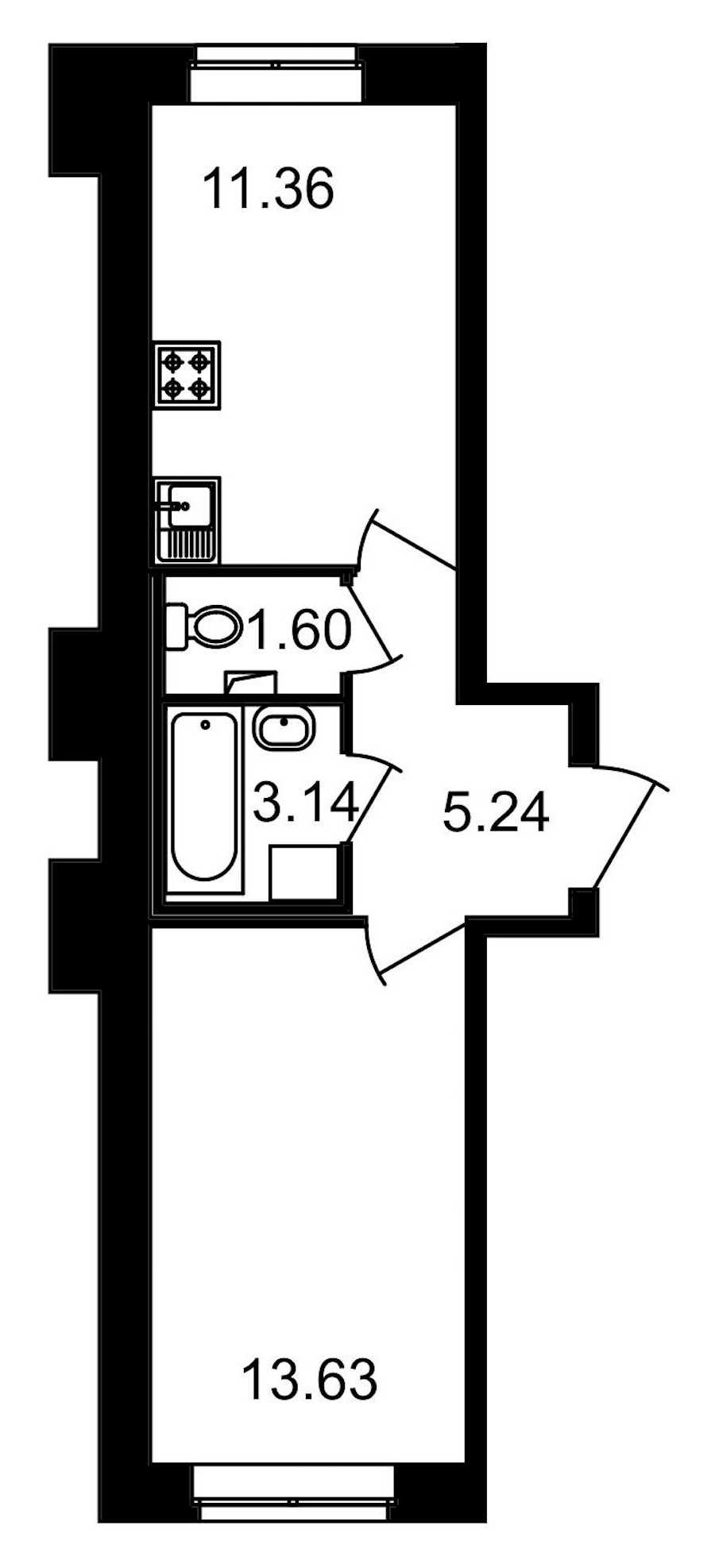 Однокомнатная квартира в : площадь 34.97 м2 , этаж: 1 – купить в Санкт-Петербурге