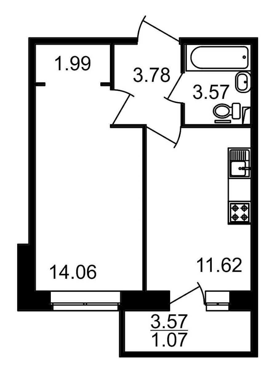 Однокомнатная квартира в : площадь 38.59 м2 , этаж: 1 – купить в Санкт-Петербурге