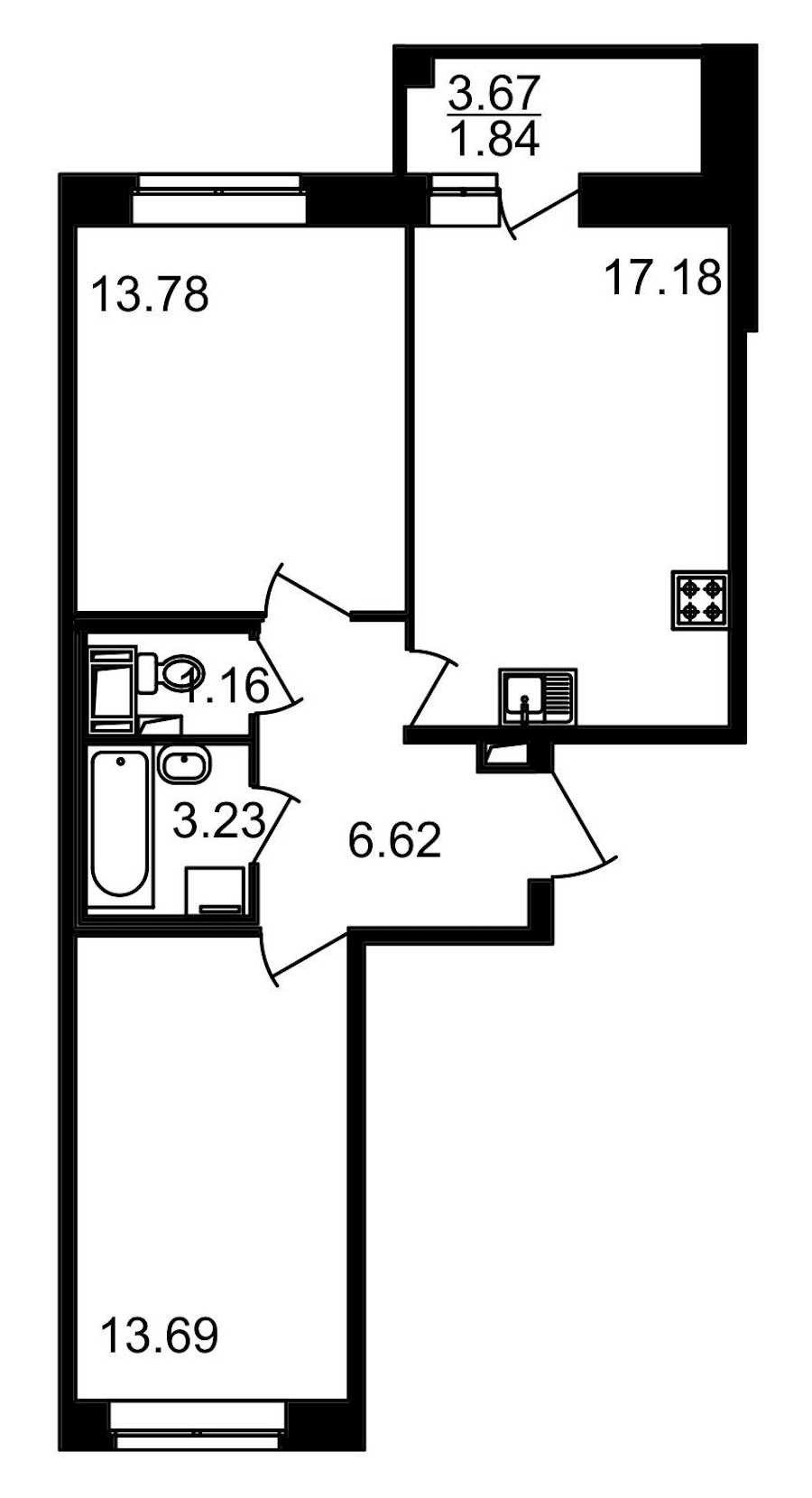 Двухкомнатная квартира в : площадь 59.33 м2 , этаж: 2 – купить в Санкт-Петербурге
