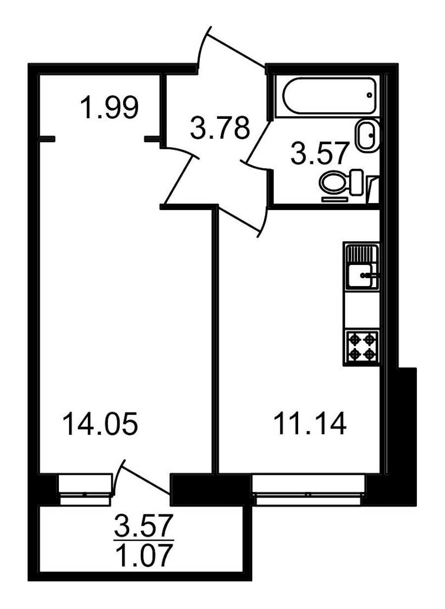 Однокомнатная квартира в : площадь 38.1 м2 , этаж: 1 – купить в Санкт-Петербурге