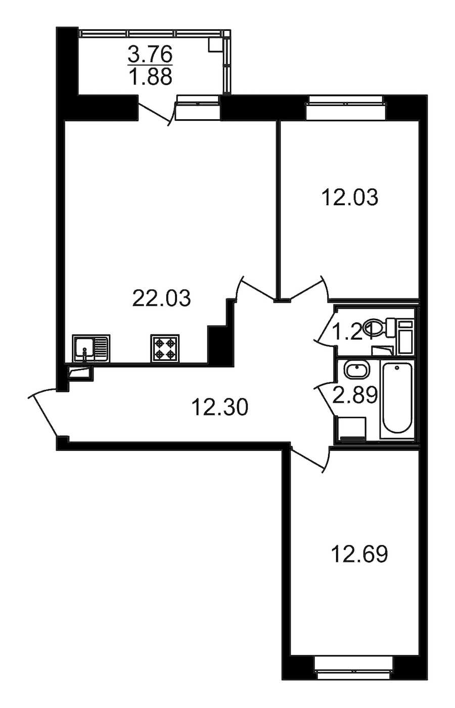 Двухкомнатная квартира в : площадь 66.91 м2 , этаж: 12 – купить в Санкт-Петербурге