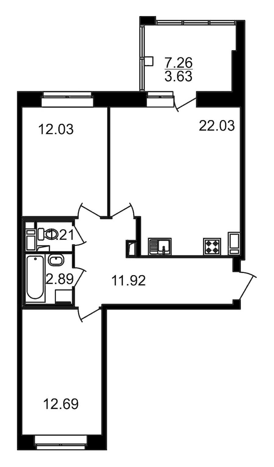 Двухкомнатная квартира в : площадь 70.03 м2 , этаж: 6 – купить в Санкт-Петербурге