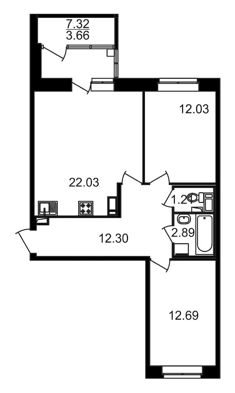 Двухкомнатная квартира в : площадь 70.47 м2 , этаж: 11 – купить в Санкт-Петербурге
