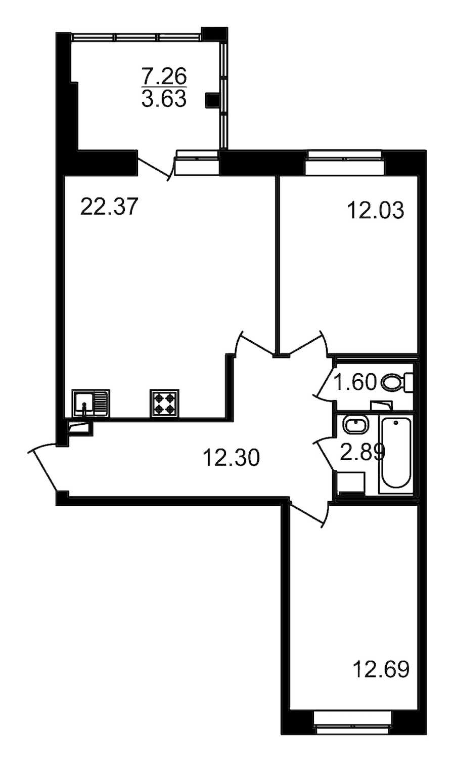 Двухкомнатная квартира в : площадь 71.14 м2 , этаж: 2 – купить в Санкт-Петербурге