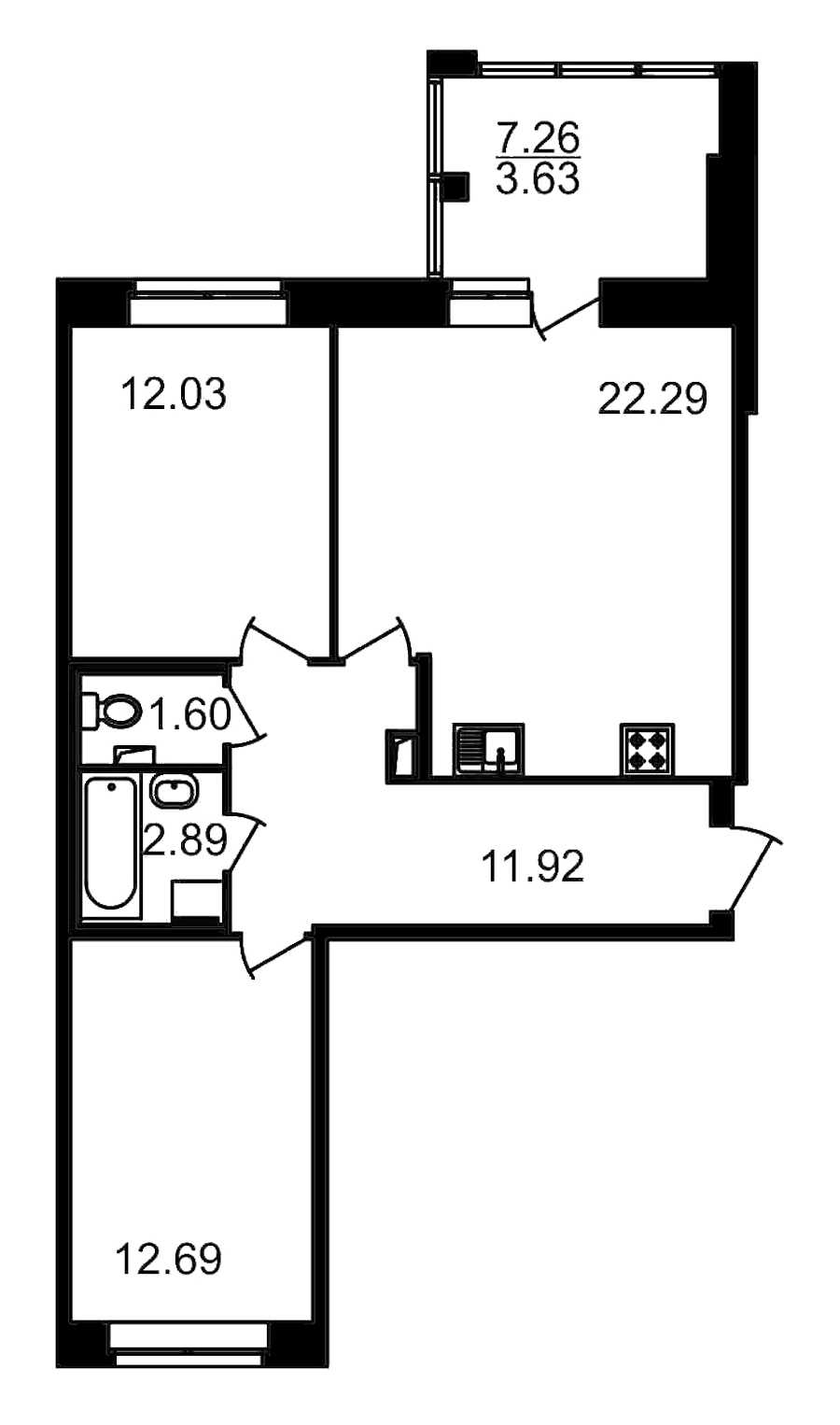 Двухкомнатная квартира в : площадь 70.68 м2 , этаж: 2 – купить в Санкт-Петербурге