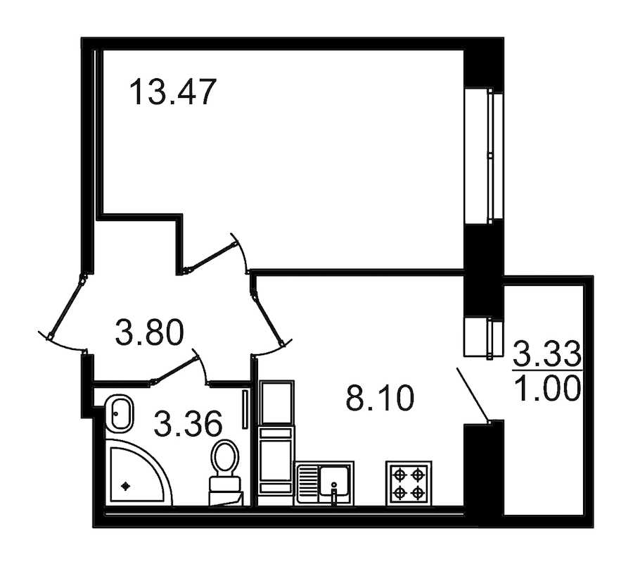 Однокомнатная квартира в : площадь 32.06 м2 , этаж: 6 - 13 – купить в Санкт-Петербурге