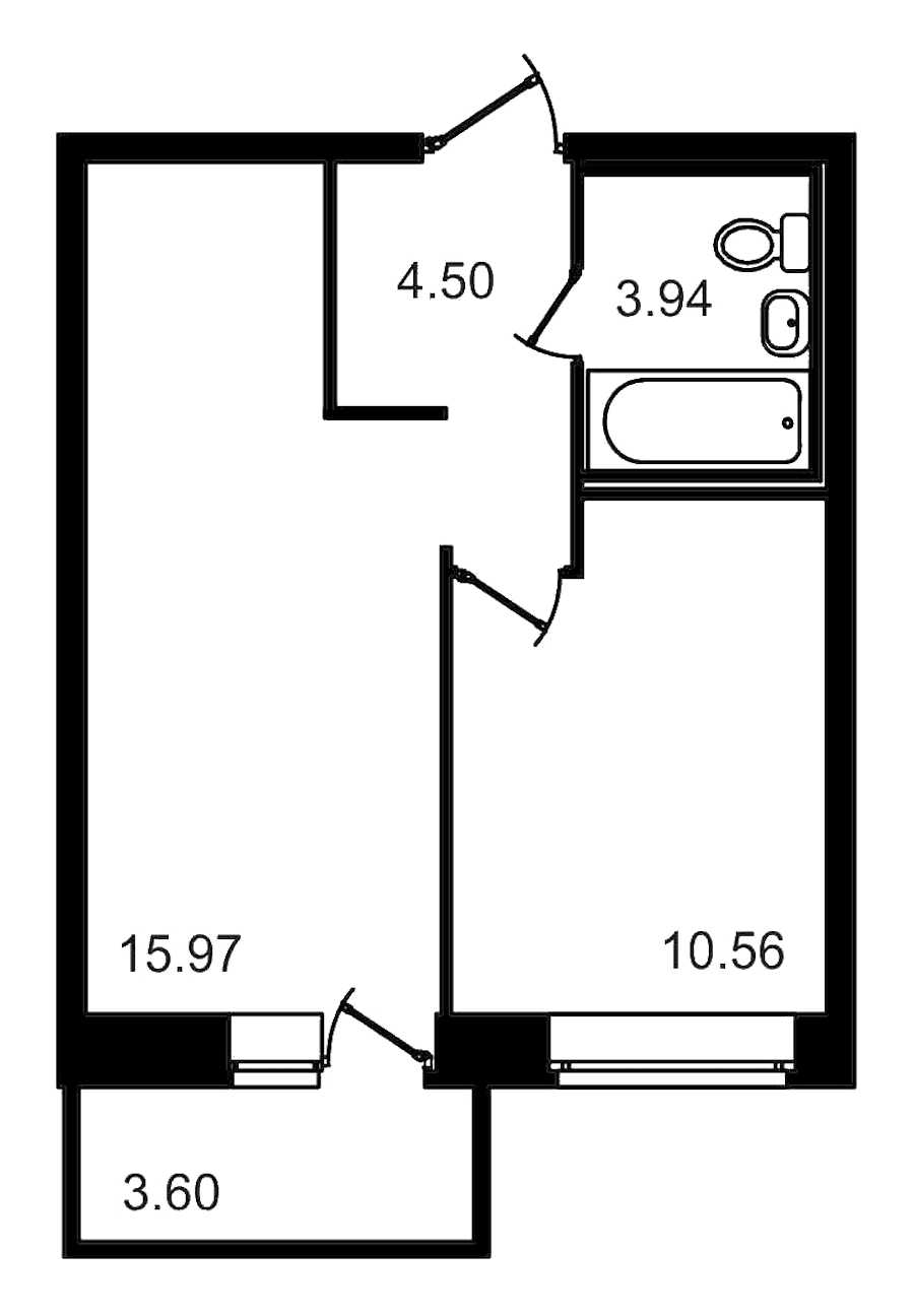 Однокомнатная квартира в : площадь 38.57 м2 , этаж: 6 – купить в Санкт-Петербурге