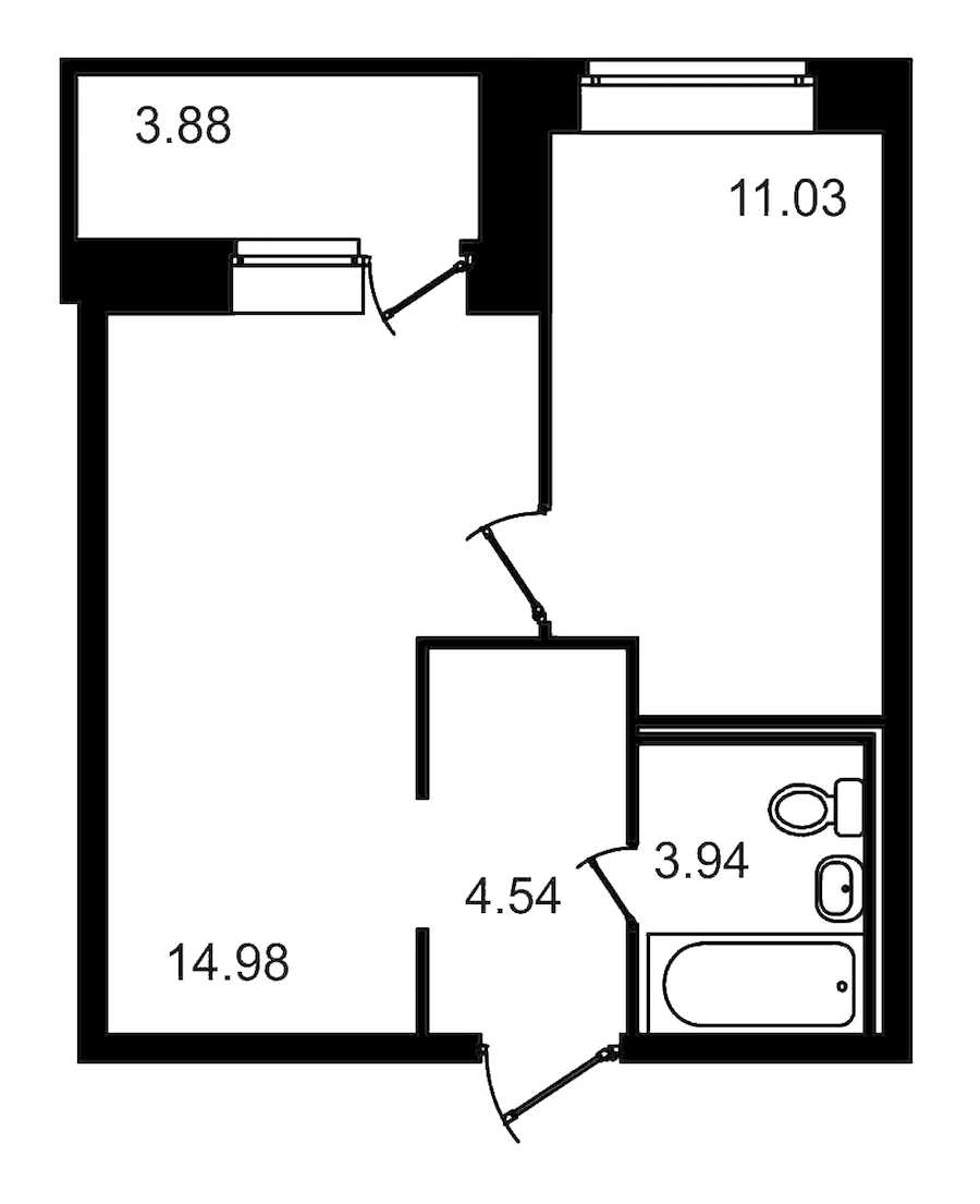Однокомнатная квартира в : площадь 38.37 м2 , этаж: 2 – купить в Санкт-Петербурге
