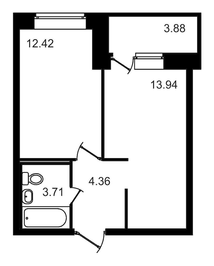 Однокомнатная квартира в : площадь 38.31 м2 , этаж: 2 – купить в Санкт-Петербурге