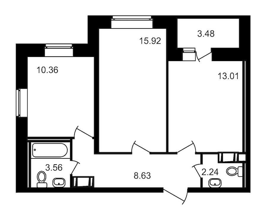 Двухкомнатная квартира в : площадь 57.19 м2 , этаж: 10 – купить в Санкт-Петербурге