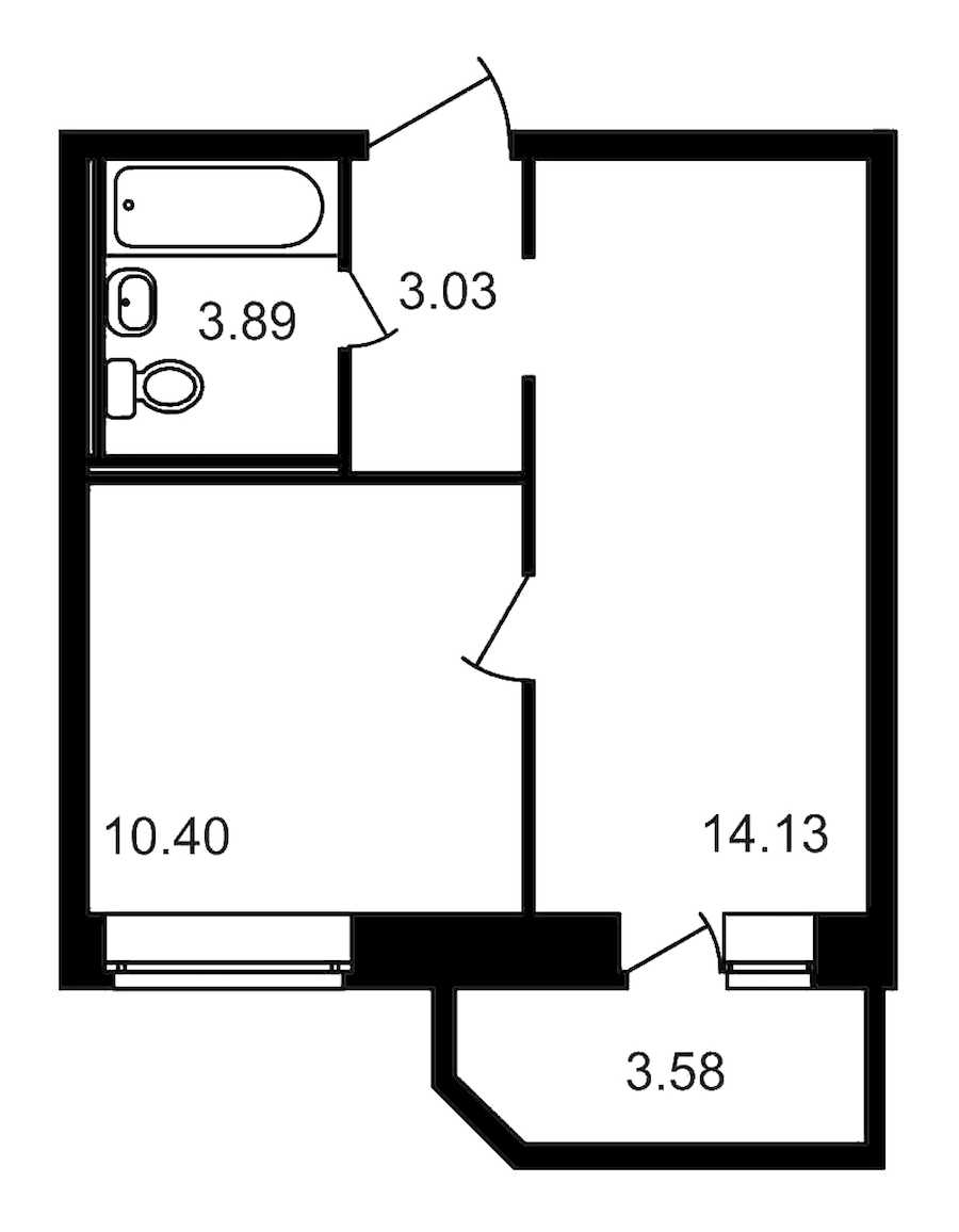 Однокомнатная квартира в : площадь 35.03 м2 , этаж: 14 – купить в Санкт-Петербурге