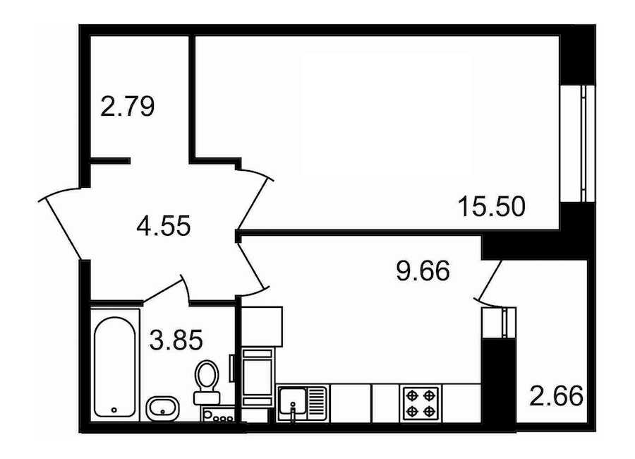 Однокомнатная квартира в : площадь 39.01 м2 , этаж: 14 – купить в Санкт-Петербурге