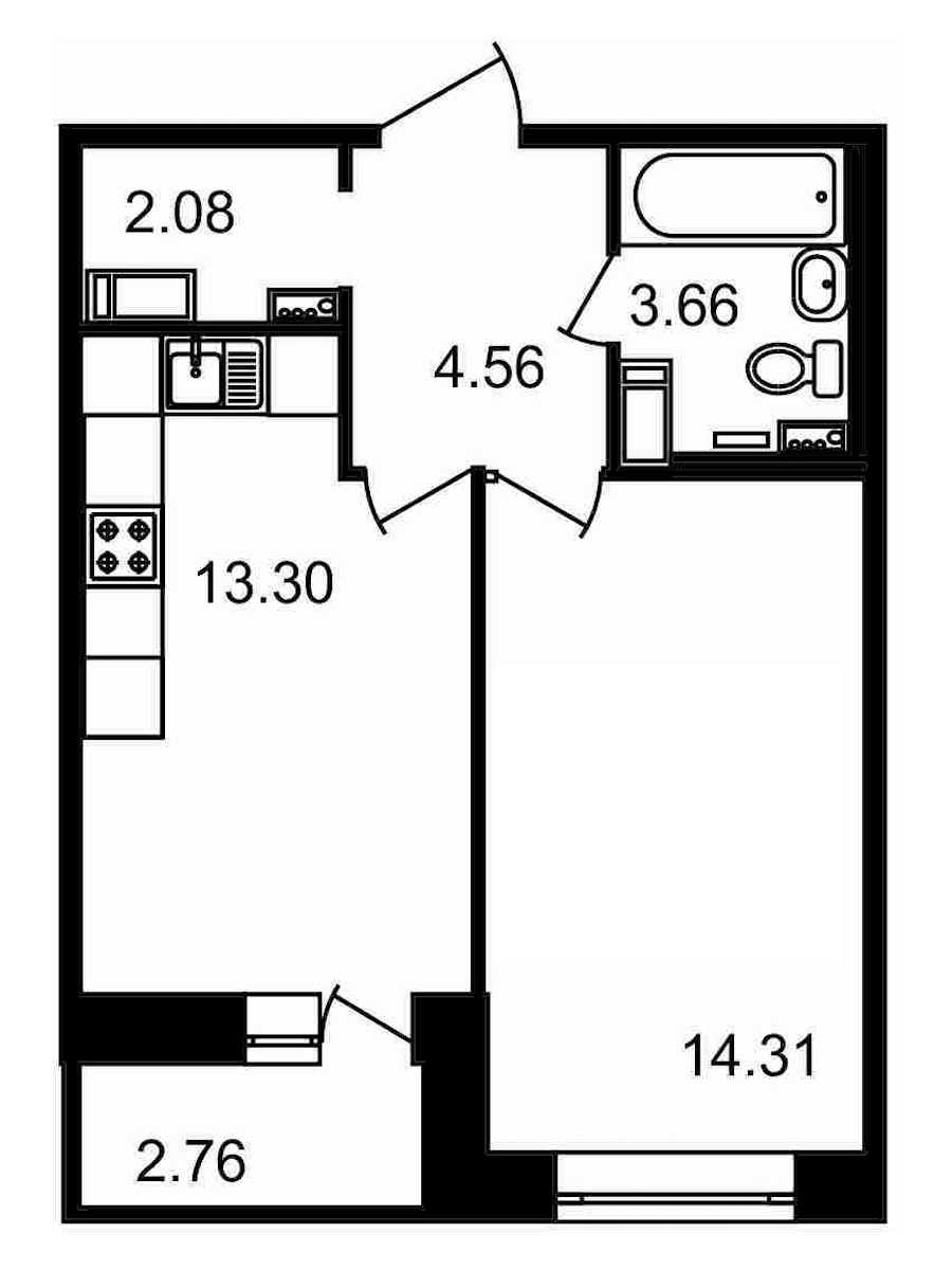 Однокомнатная квартира в : площадь 40.67 м2 , этаж: 13 – купить в Санкт-Петербурге