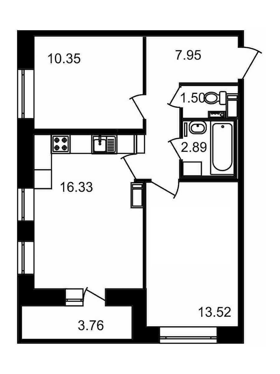 Двухкомнатная квартира в : площадь 56.3 м2 , этаж: 7 – купить в Санкт-Петербурге