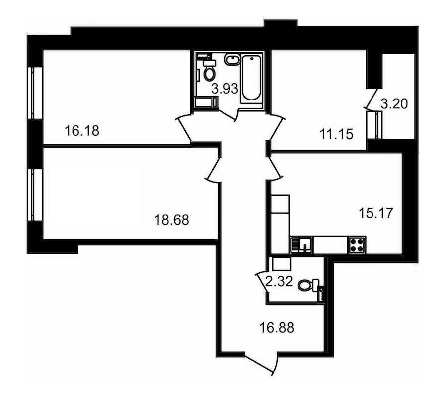 Трехкомнатная квартира в : площадь 87.51 м2 , этаж: 2 – купить в Санкт-Петербурге