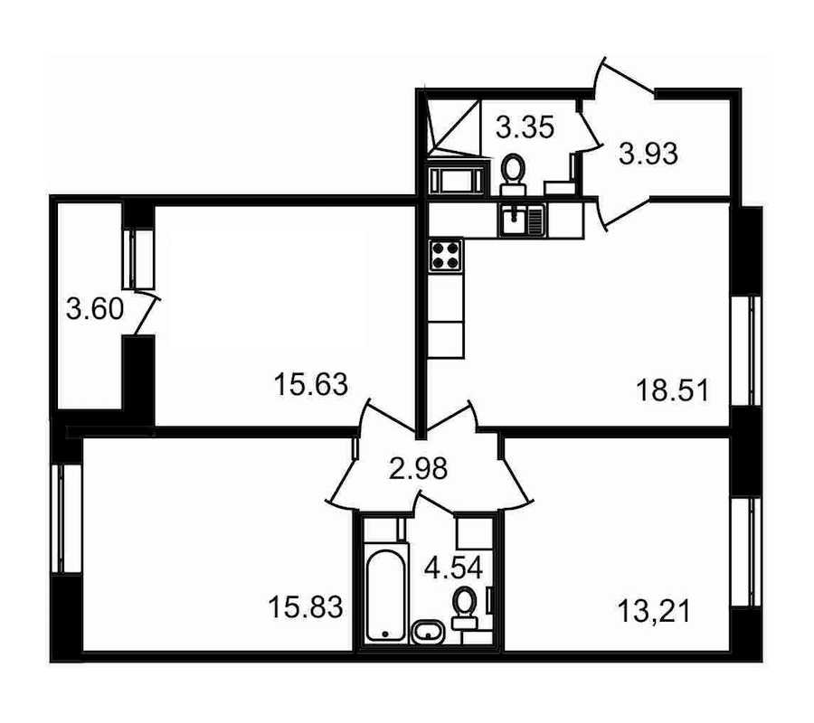 Трехкомнатная квартира в : площадь 81.58 м2 , этаж: 3 – купить в Санкт-Петербурге