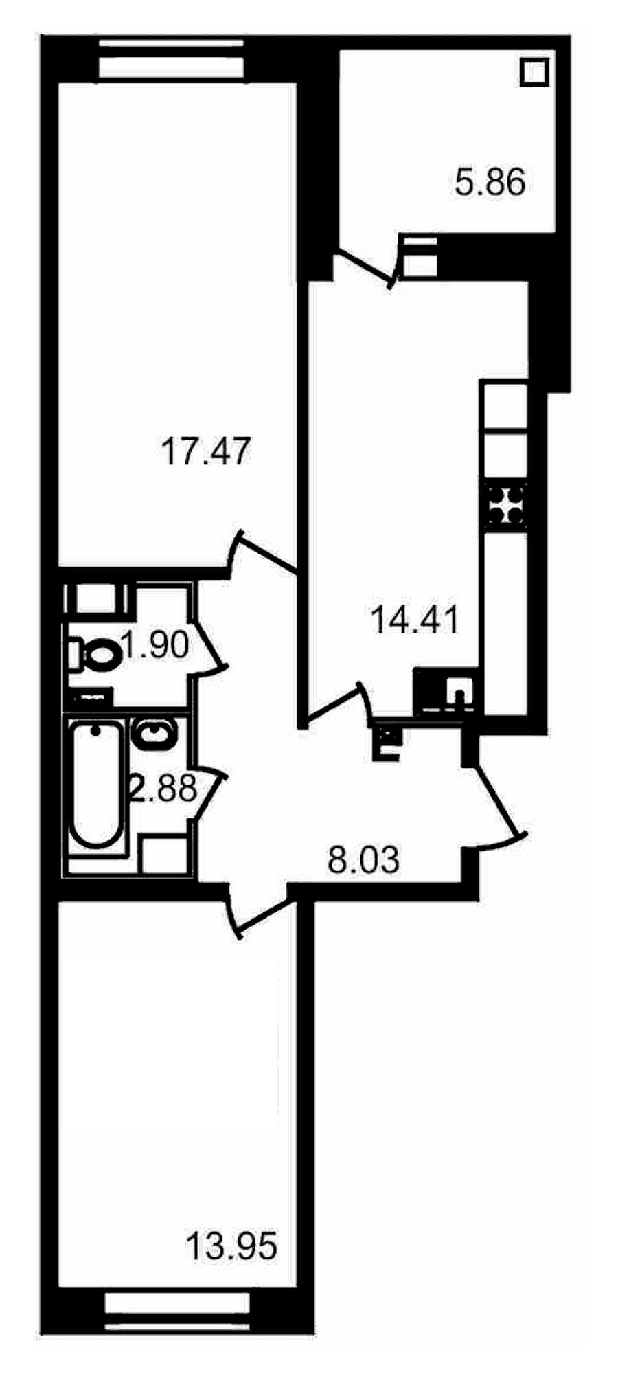 Двухкомнатная квартира в : площадь 64.5 м2 , этаж: 14 – купить в Санкт-Петербурге