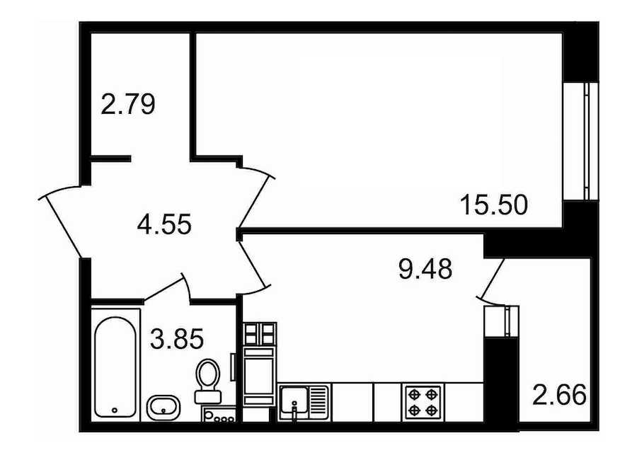 Однокомнатная квартира в : площадь 38.83 м2 , этаж: 16 – купить в Санкт-Петербурге