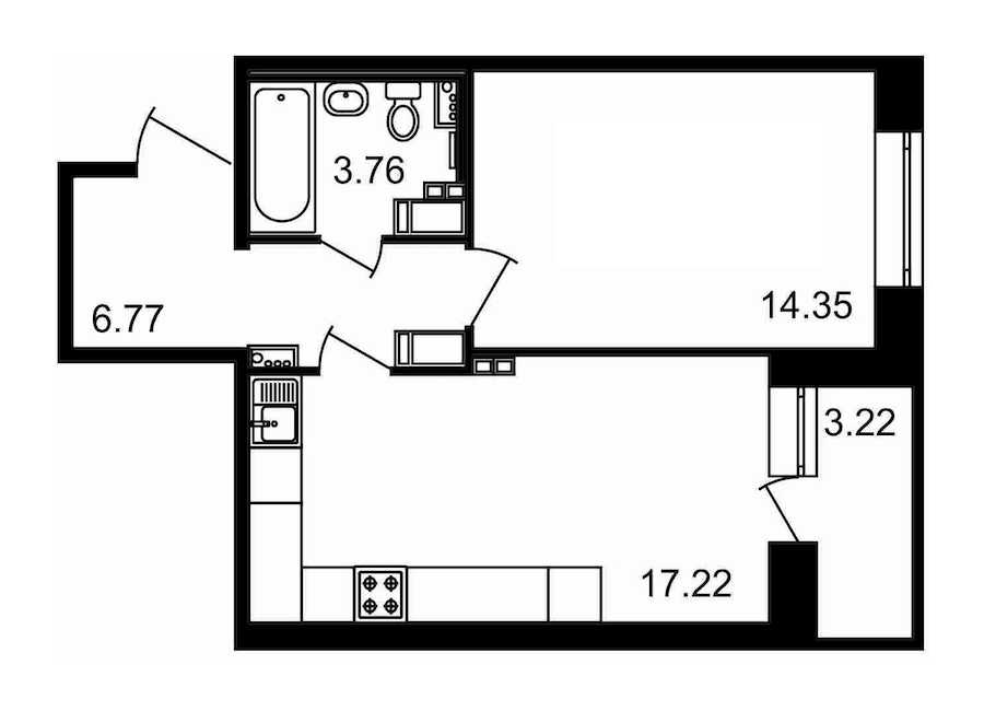 Однокомнатная квартира в : площадь 45.32 м2 , этаж: 17 – купить в Санкт-Петербурге